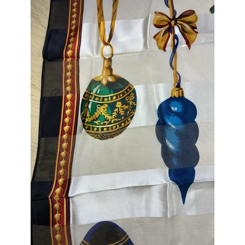 VTG Talbots 100% Silk Scarf Holiday Ornament Square Xmas Colorful Luxury Chic